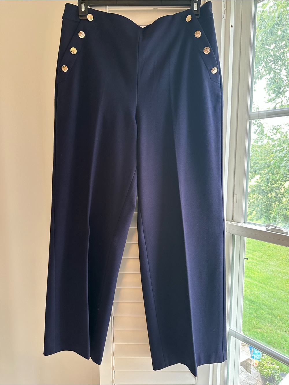 NWOT Talbots Knit Sailor Wide Leg Crop Pants Navy Gold Buttons Size 14 - Picture 7 of 13